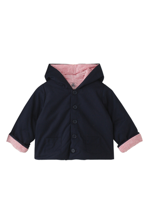  SALE 【20%OFF】 [PETIT BATEAU プチバトー] (Kids)コーデュロイカラー&ボーダーフード付きジャケット 6M-12M ネイビー 