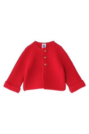  SALE 【20%OFF】 [PETIT BATEAU プチバトー] (Kids)ガーター編みニットカーディガン 24M レッド 