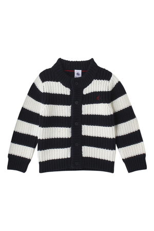  SALE 【30%OFF】 [PETIT BATEAU プチバトー] (Kids)ボーダーニットカーディガン(G) 24M ネイビー/ホワイト 