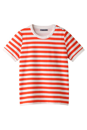  SALE 【50%OFF】 PETIT BATEAU プチバトー 肩ボタンボーダー半袖カットソー レッド 