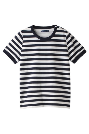  SALE 【30%OFF】 PETIT BATEAU プチバトー 肩ボタンボーダー半袖カットソー ネイビー 