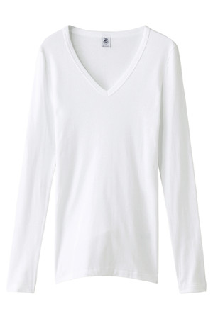  PETIT BATEAU プチバトー Vネック長袖Tシャツ ホワイト 
