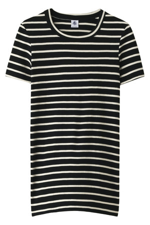  PETIT BATEAU プチバトー マリニエールクルーネック半袖Tシャツ ブラックxホワイト 