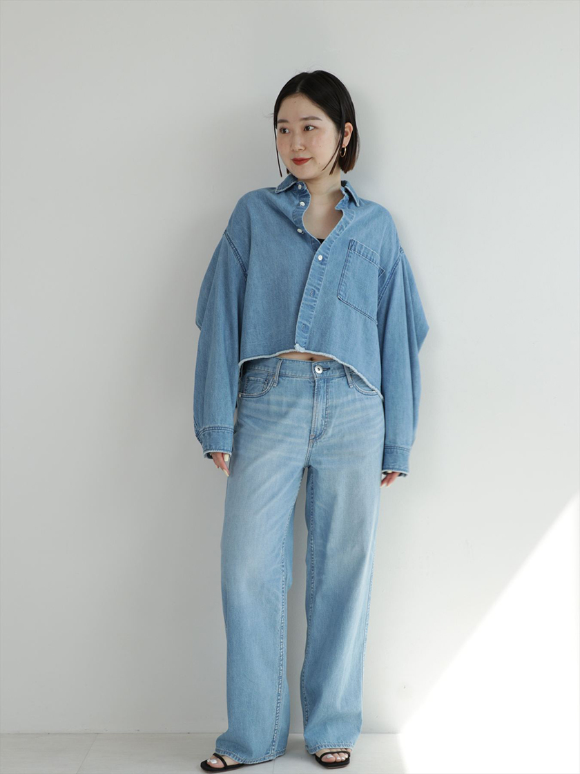 極美品✨アッパーハイツ　デニムシャツ　サイズ0 ブルー　羽織り 美品 アッパーハイツ デニム シャツ 青 ブルー 長袖 大草直子