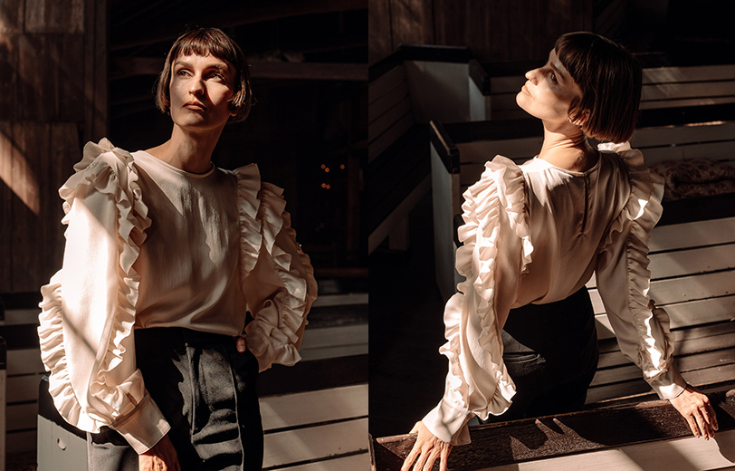 DOMELLE ドメル シャツ ブラウス ラッフルスリーブ 黒 フリル M DOMELLE ドメル シャツ ブラウス ラッフルスリーブ 黒 フリル M