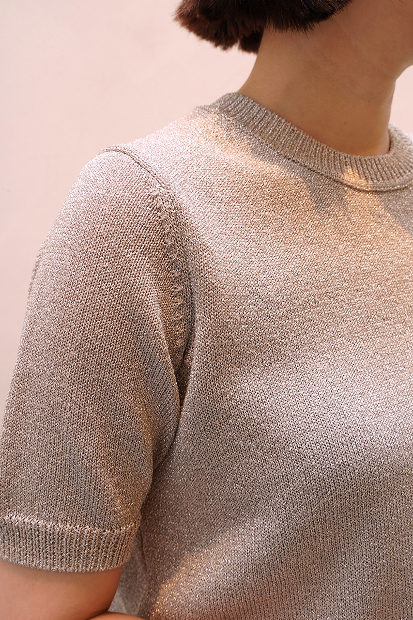25SS 今季　ebure エブール ソフトブライトラメハーフスリーブニット 25SS 今季 ebure エブール ソフトブライトラメハーフスリーブ