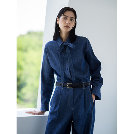 美品 エブール リアクティブデニム ワイド ストレート パンツ インディゴ 36 ebure(エブール)｜リアクティブデニム ワイドストレートパンツ