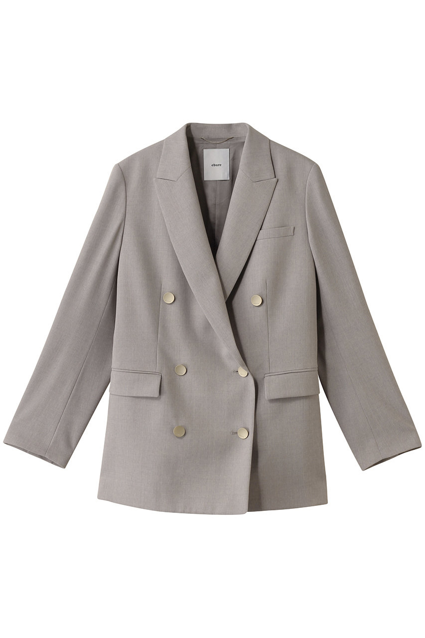 ebure エブール ノーカラーダブルジャケット　ウールシルク混　36 ebure エブール ノーカラーダブルジャケット ウールシルク混 36