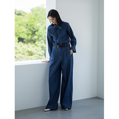 ebure サロペット　黒　36サイズ anyfee/プラスサイズ】タック入りワイドサロペット◇低身長向け