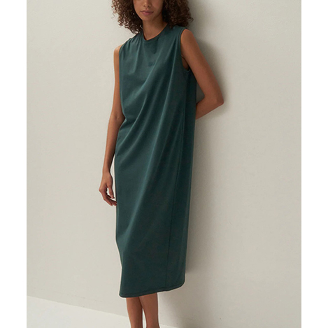ATON DRAPED DRESS ジャージーワンピース 洗える マキシ ブルー
