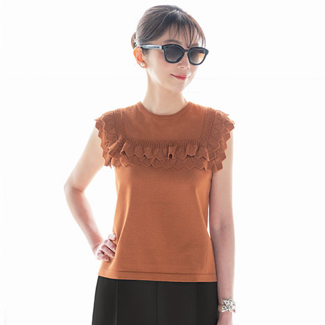 極美品 DAISY LIN 半袖ニット サーモンピンク レーヨン 日本製 40