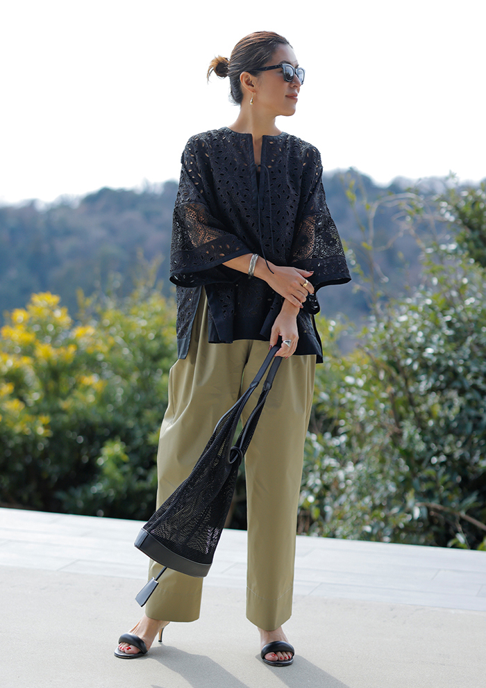 アメリ MEDI EMBROIDERY TULLE PANTS カーキM
