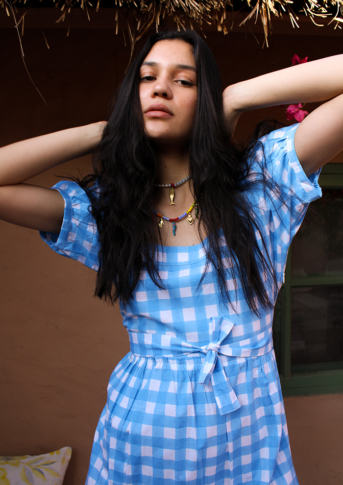 SZ Blockprints Divya Dress Gingham（Women's Purple Gingham