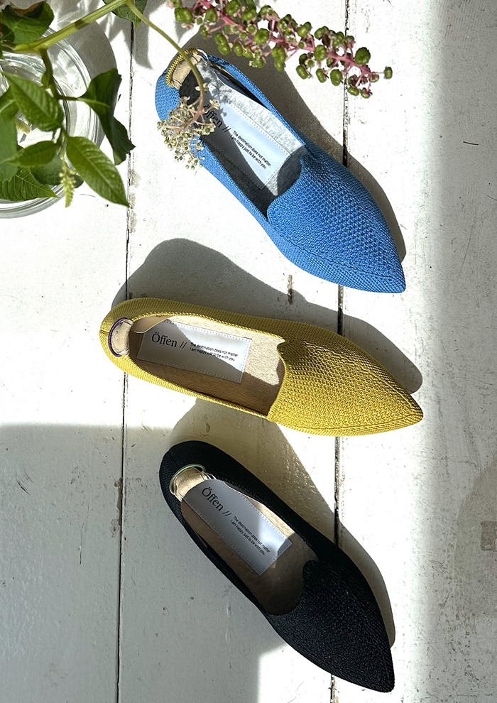 Offen オッフェン ポインテッドトゥ スカラップ フラット パンプス