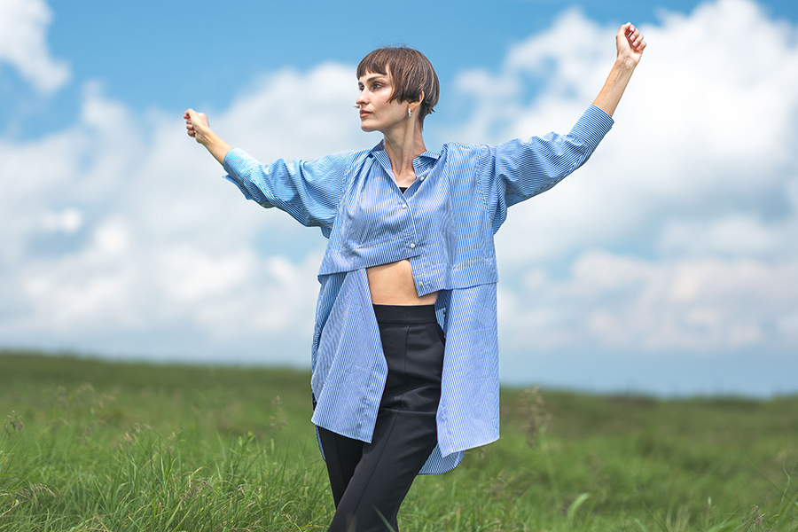 2024年製☆DOMELLE ドメル ワンピース ブルー M 974799 ELLE SHOP MAIL