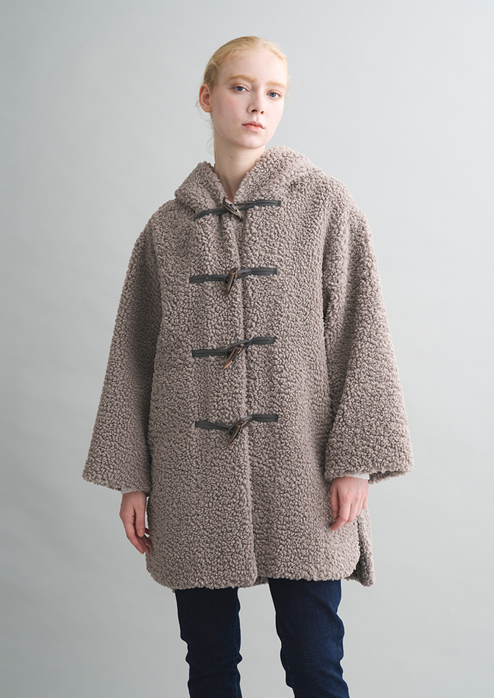 three dots 　プードルボア ロングダッフルコート　 XS　 キャメル POODLE BOA スリードッツ オフィシャルオンラインショップ three dots