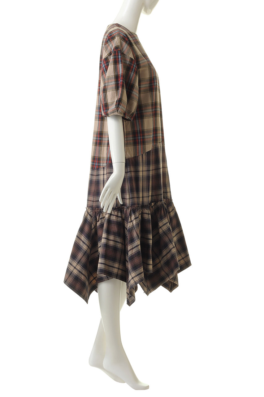 Muveil ミュベール ナチュラルダイチェックワンピース ベージュ の通販 Elleshop エル ショップ