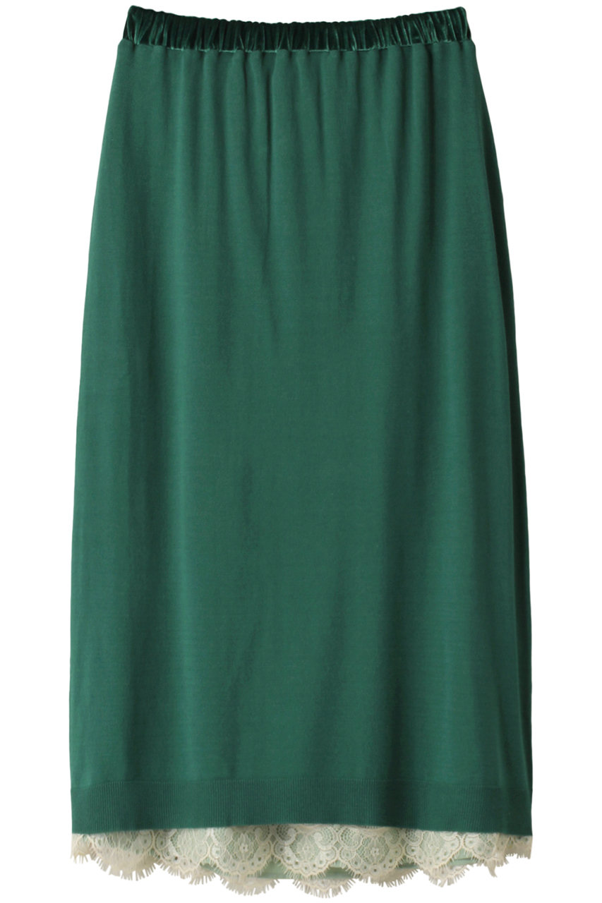 ミュベール/MUVEILの裾レースニットスカート(グリーン/MA222KS001)