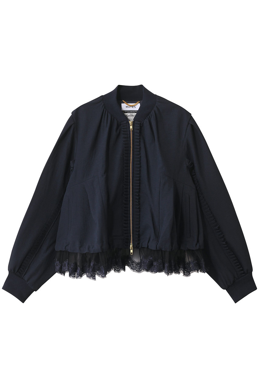 MUVEIL ピンキングフリルブルゾン (ネイビー, 36) ミュベール ELLE SHOP MUVEIL ピンキングフリルブルゾン (ネイビー, 36) ミュベール ELLE SHOP