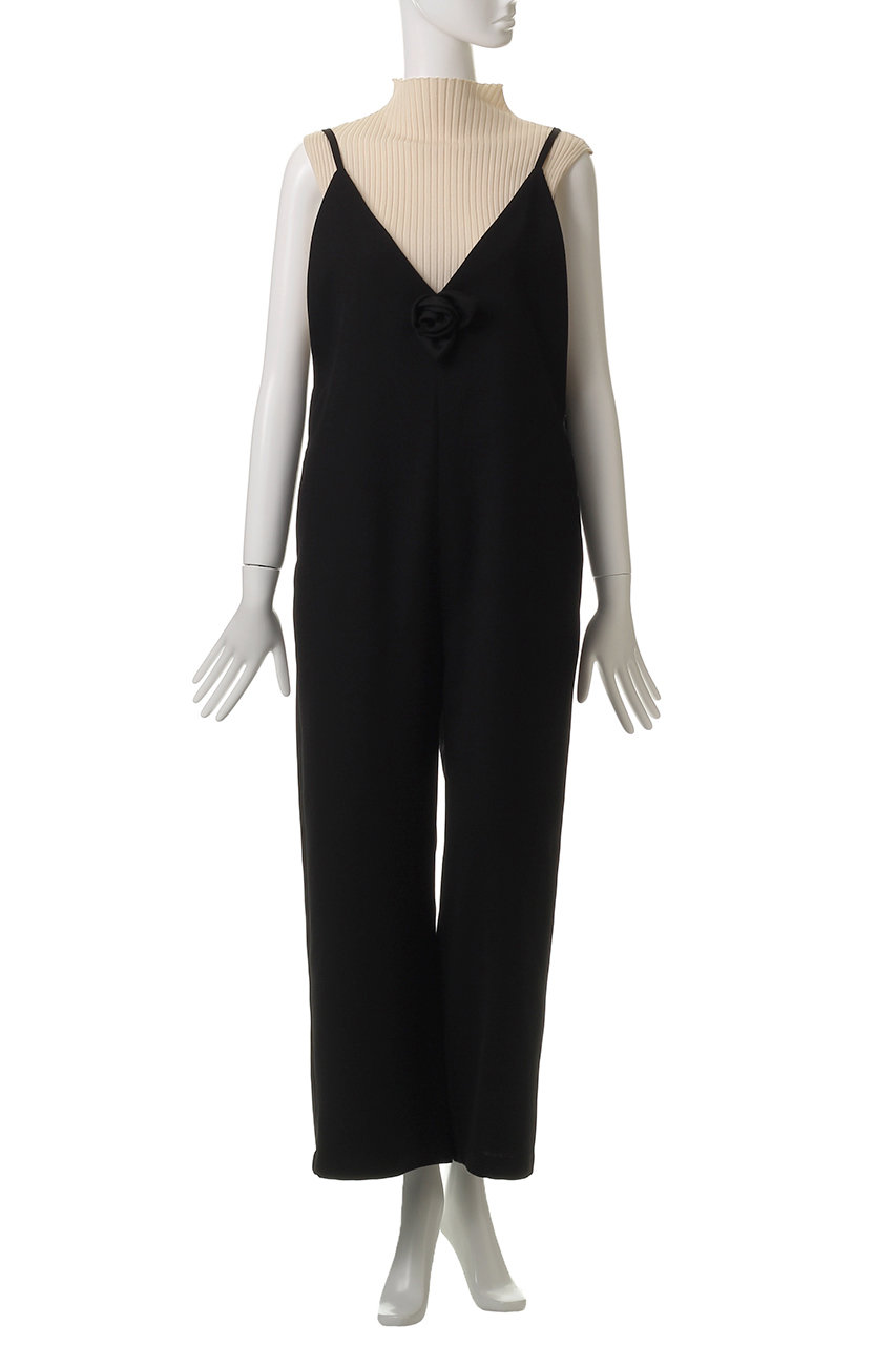 MUVEIL(ミュベール)｜ローズコサージュサロペット/ブラック の通販