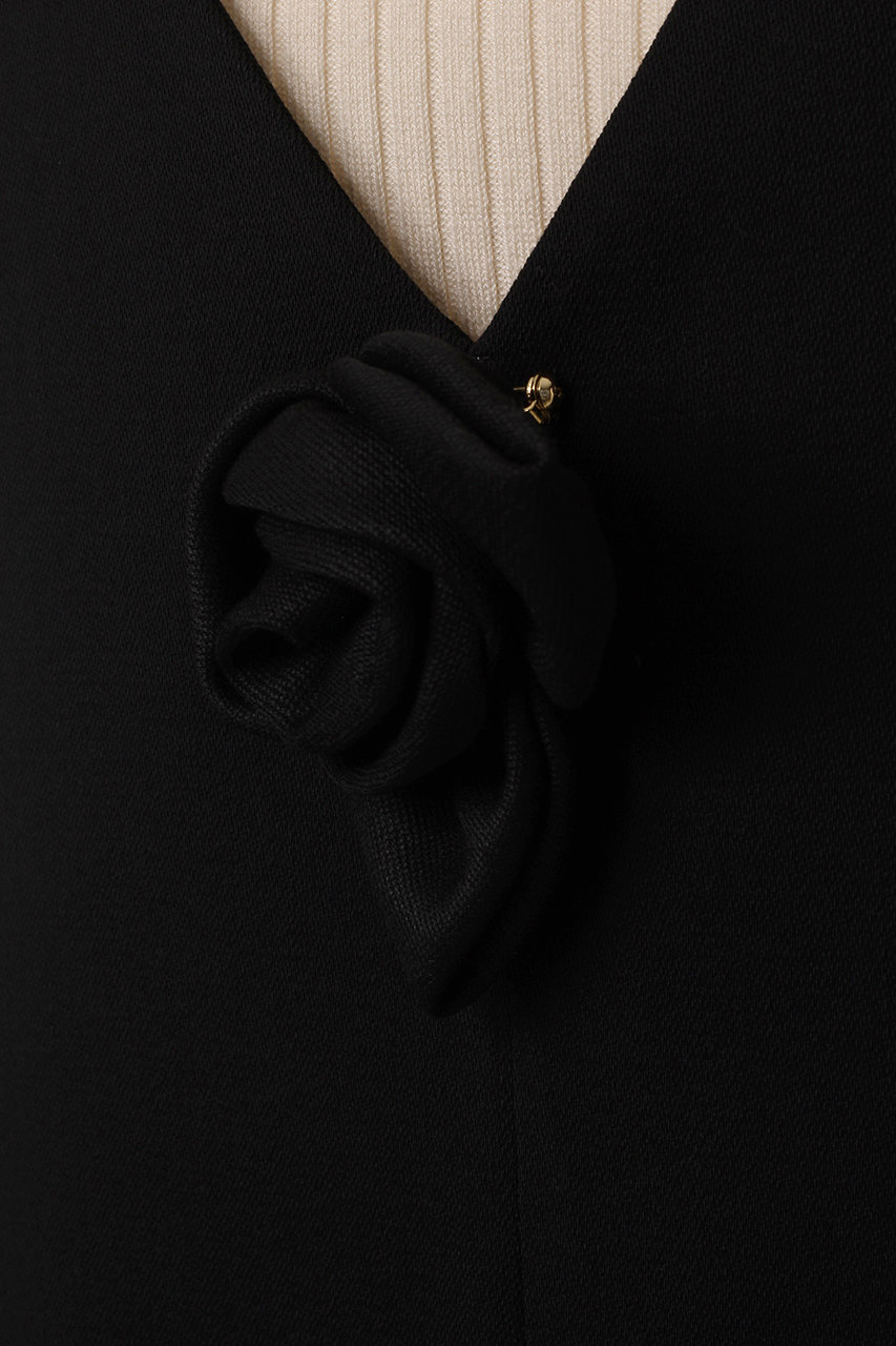 MUVEIL(ミュベール)｜ローズコサージュサロペット/ブラック の通販