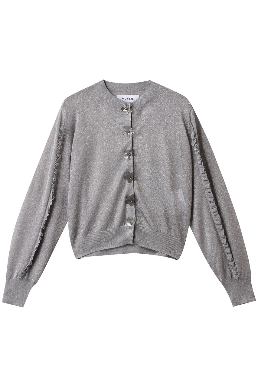 MUVEIL フラワーボタンシースルーカーディガン (シルバー, 38) ミュベール ELLE SHOP MUVEIL フラワーボタンシースルーカーディガン (シルバー, 38) ミュベール ELLE SHOP
