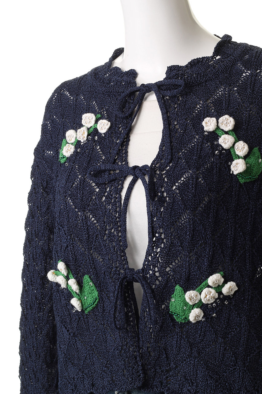 美品】Muveil ミュベール 花柄 カーディガン 総柄 ビジューボタン