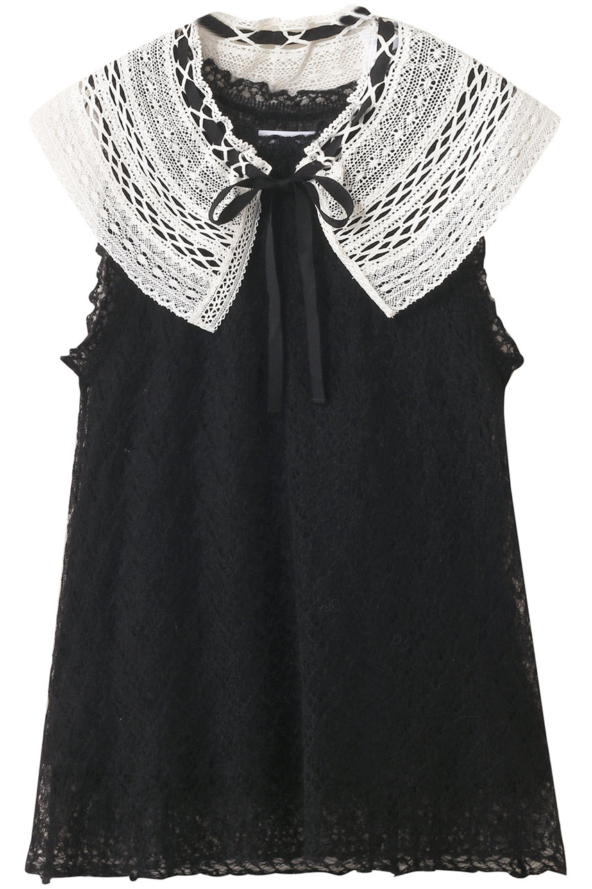 ミュベール/MUVEILのレース衿付きチュニックプルオーバー(ブラック/MA252KSW002)