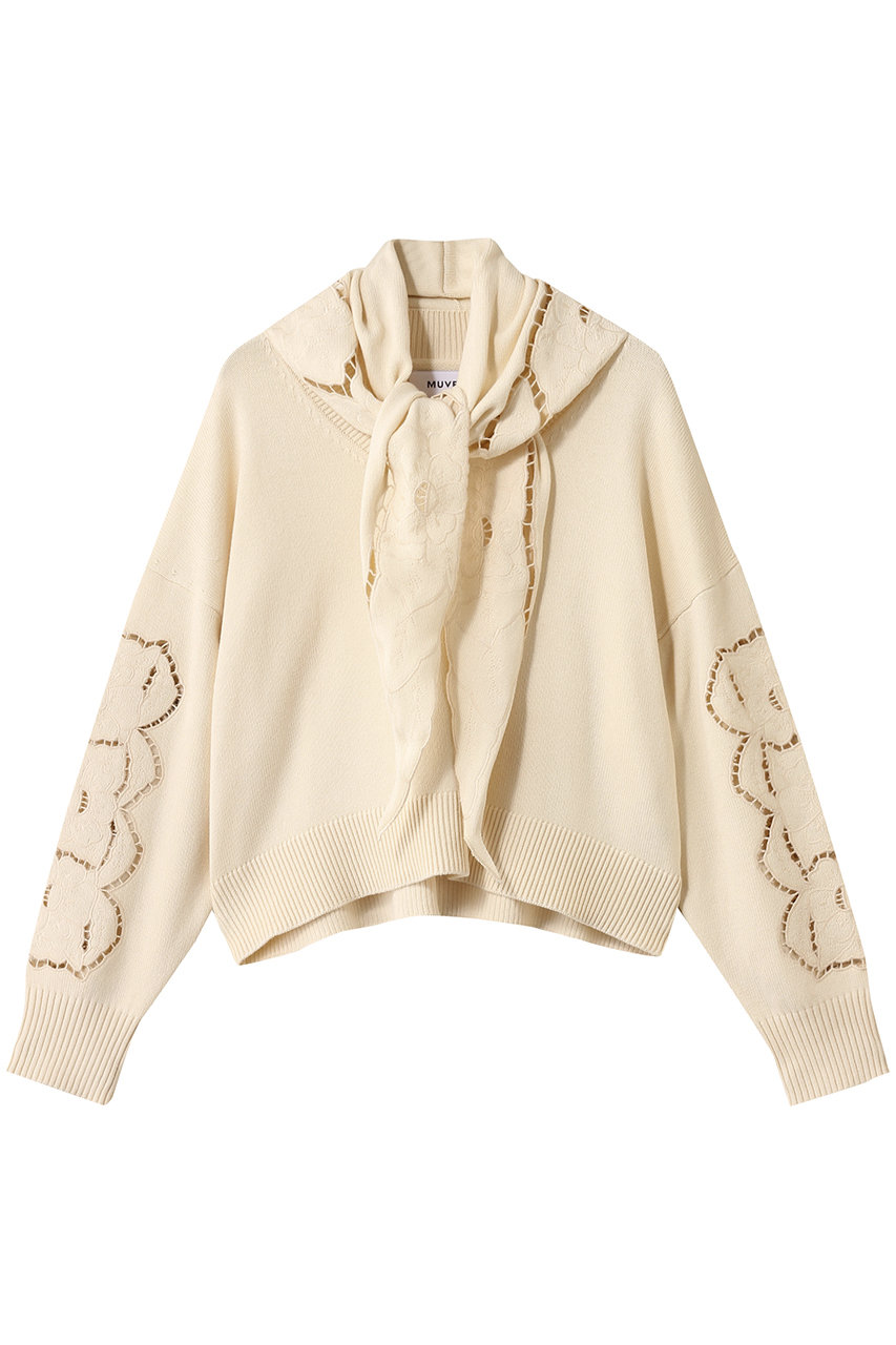 MUVEIL カットワークスカーフ付きプルオーバー (エクリュ, 36) ミュベール ELLE SHOP MUVEIL カットワークスカーフ付きプルオーバー (エクリュ, 36) ミュベール ELLE SHOP