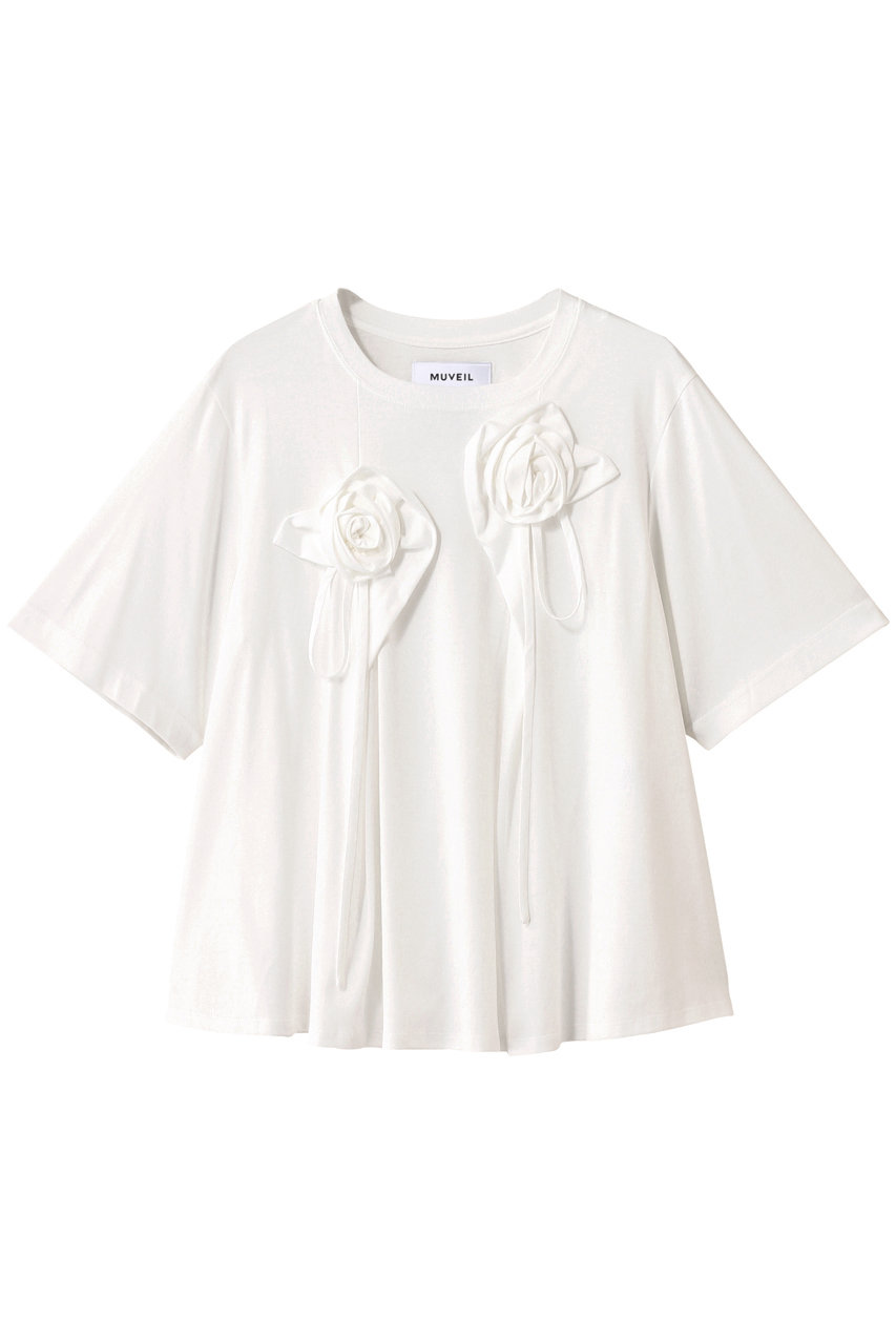MUVEIL ローズモチーフTシャツ (ホワイト, 38) ミュベール ELLE SHOP MUVEIL ローズモチーフTシャツ (ホワイト, 38) ミュベール ELLE SHOP