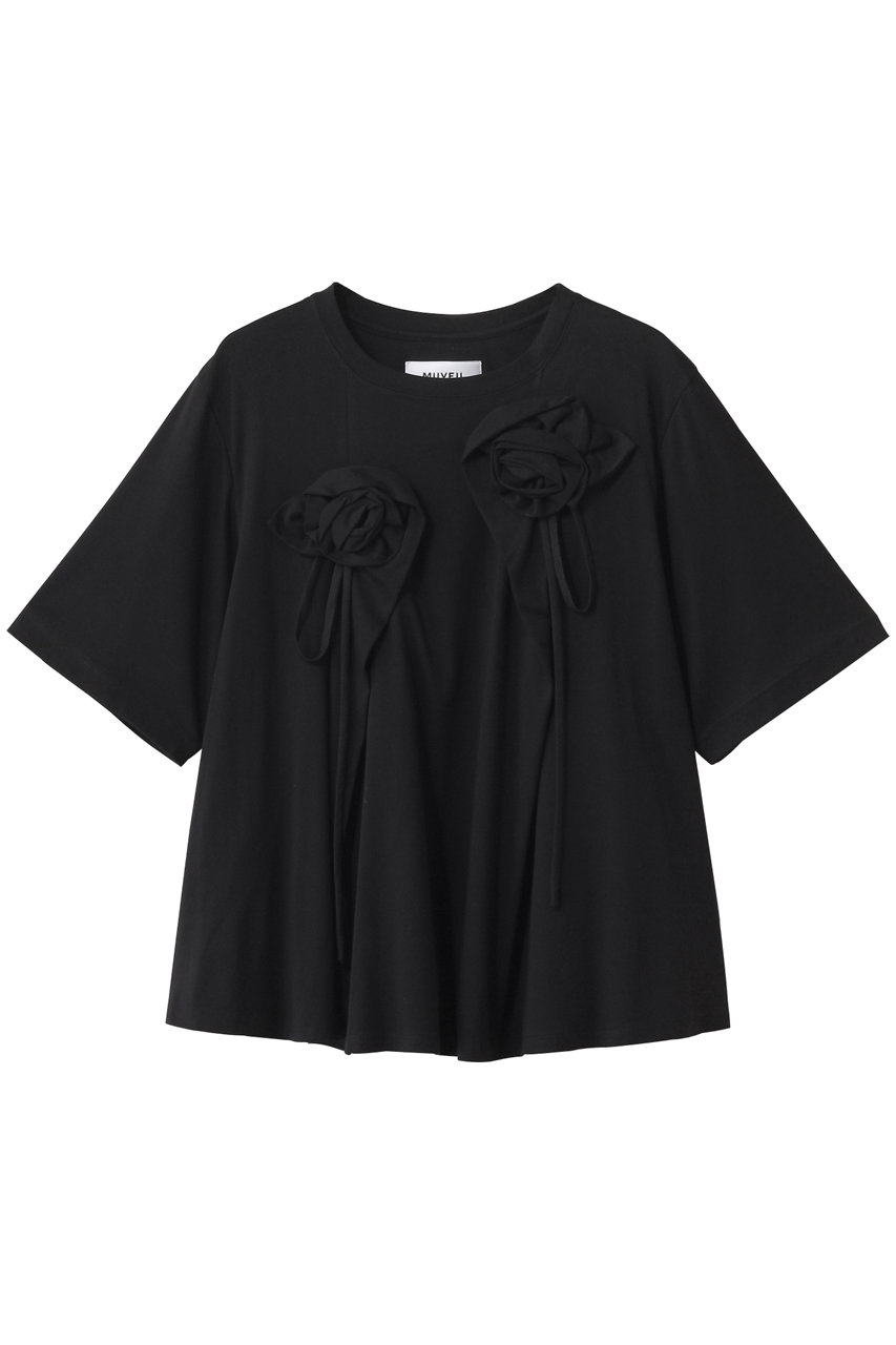 MUVEIL ローズモチーフTシャツ (ブラック, 36) ミュベール ELLE SHOP MUVEIL ローズモチーフTシャツ (ブラック, 36) ミュベール ELLE SHOP