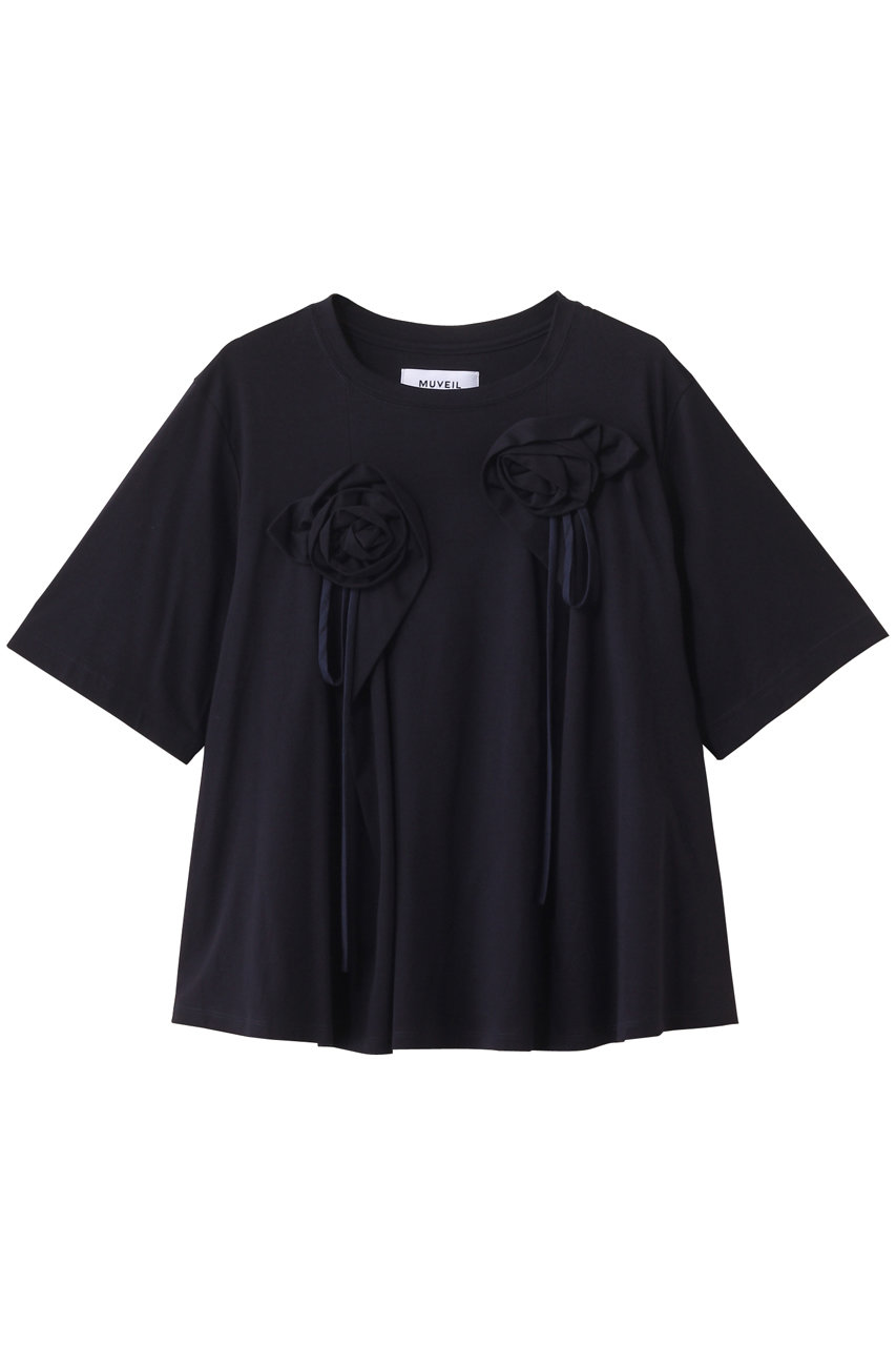MUVEIL ローズモチーフTシャツ (ネイビー, 38) ミュベール ELLE SHOP MUVEIL ローズモチーフTシャツ (ネイビー, 38) ミュベール ELLE SHOP