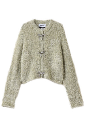 ミュベール/MUVEILのリボン釦グリッターファーカーディガン(110800/110804)