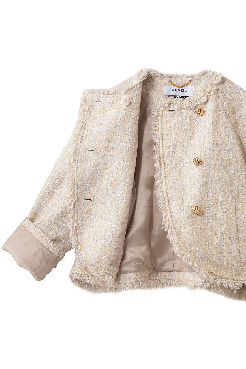 MUVEIL(ミュベール)｜ラウンドヘムツイードジャケット/ホワイト の通販