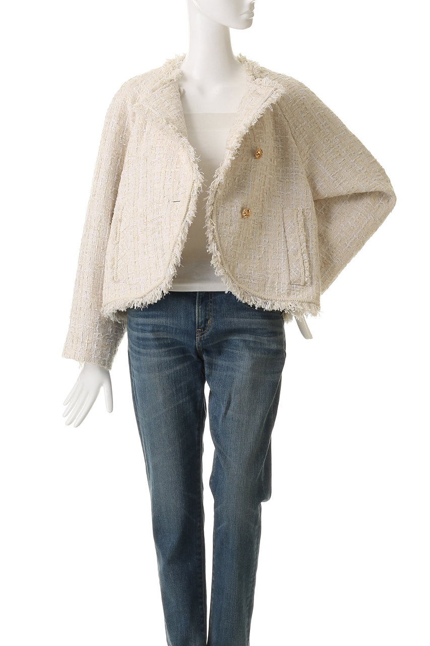 MUVEIL(ミュベール)｜ラウンドヘムツイードジャケット/ホワイト の通販