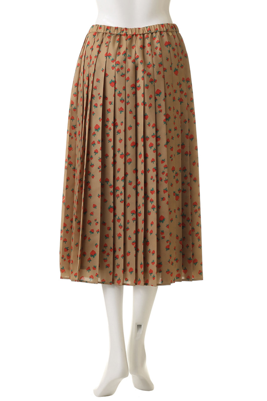 MUVEIL(ミュベール)｜イチゴプリントプリーツスカート/キャメル の通販