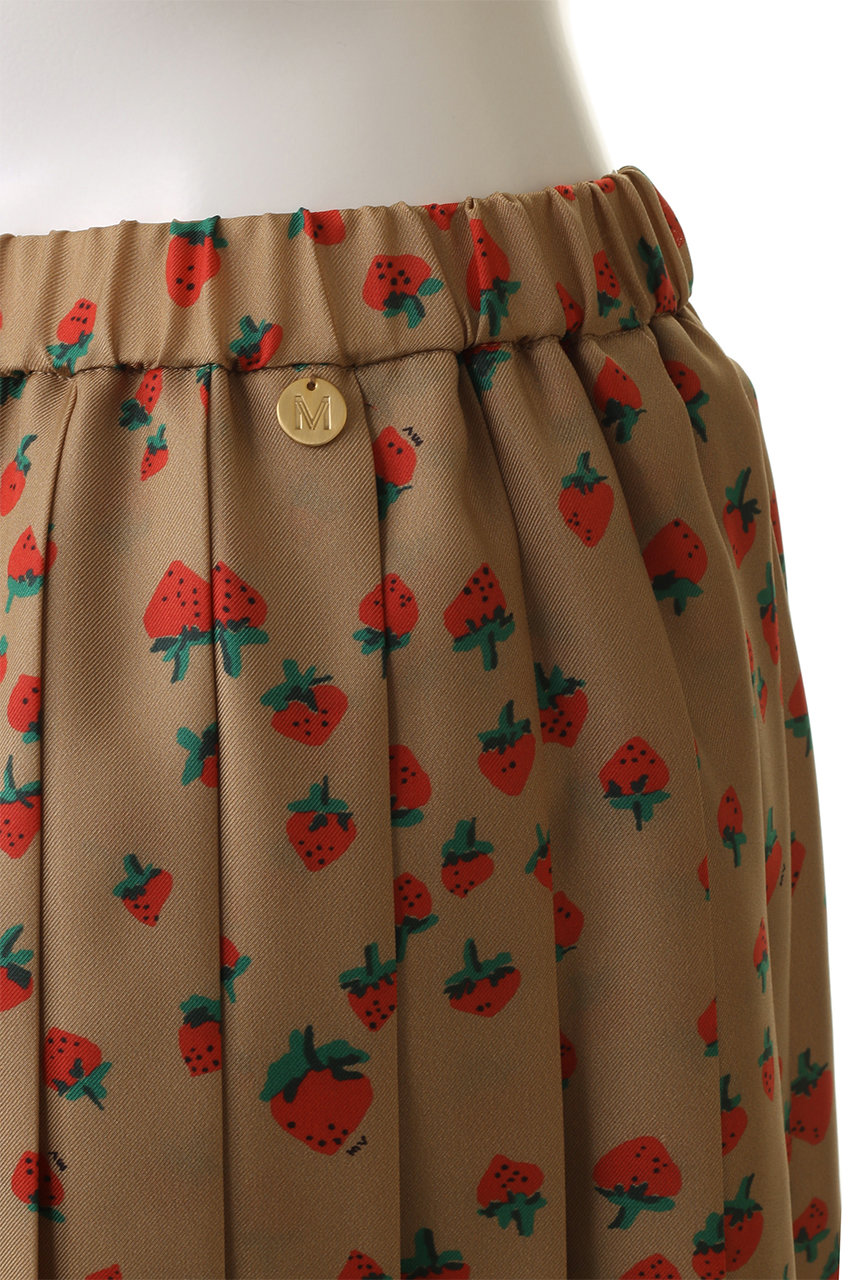 MUVEIL(ミュベール)｜イチゴプリントプリーツスカート/キャメル の通販