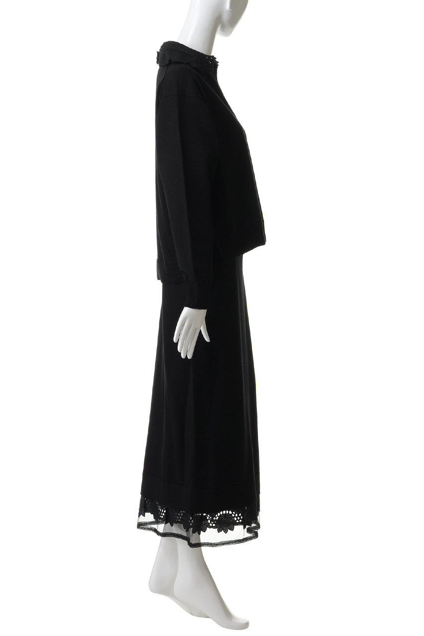 MUVEIL(ミュベール)｜スキッパーポロセットアップニット/ブラック の