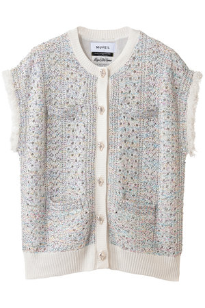 ミュベール/MUVEILのビジューボタン付きフリンジジレ