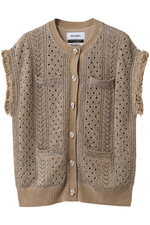 ミュベール/MUVEILのビジューボタン付きフリンジジレ