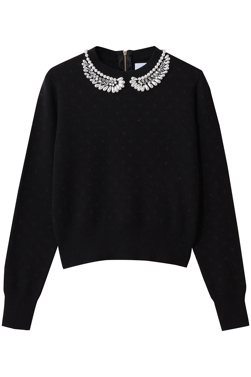 ミュベール/MUVEILのパール襟刺しゅうプルオーバー(ブラック/MA254KSW001)