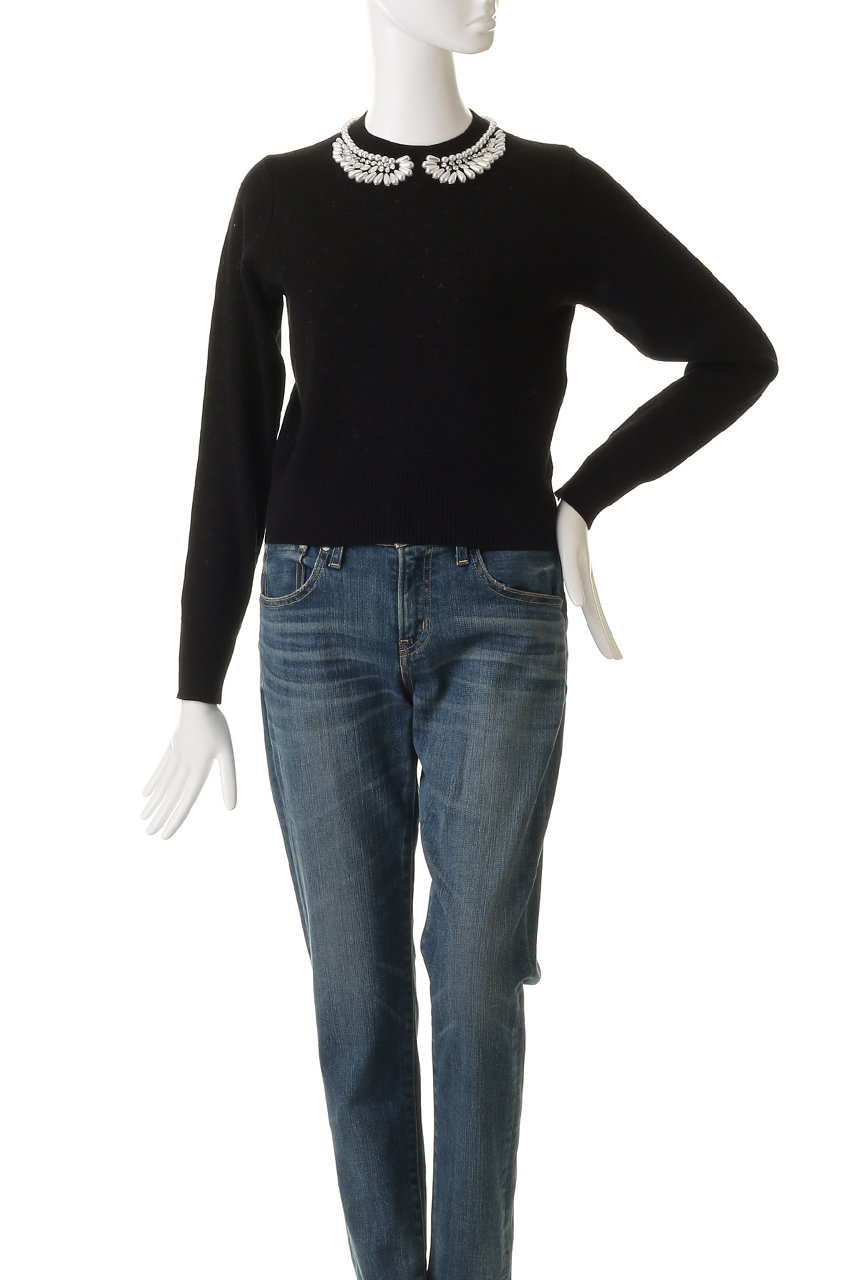 MUVEIL(ミュベール)｜パール襟刺しゅうプルオーバー/ブラック の通販