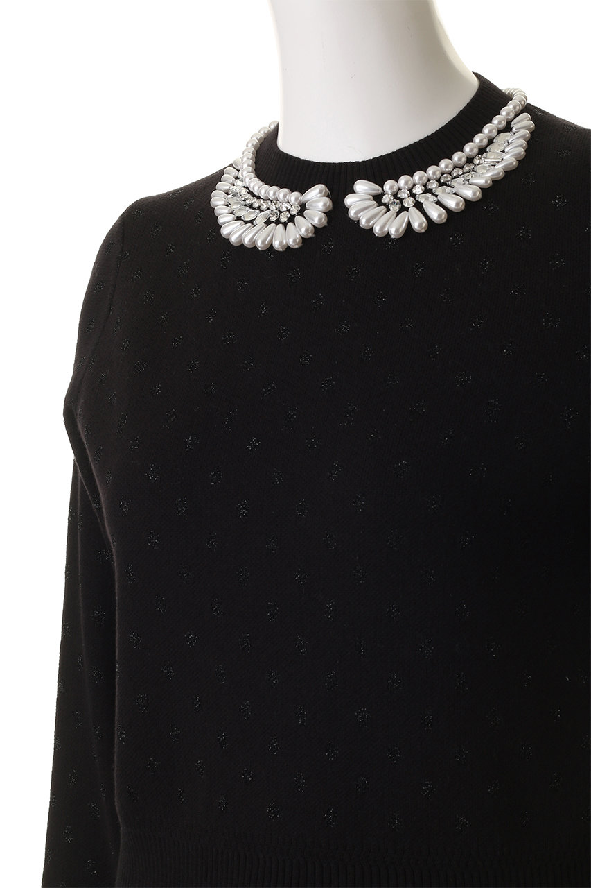 MUVEIL(ミュベール)｜パール襟刺しゅうプルオーバー/ブラック の通販