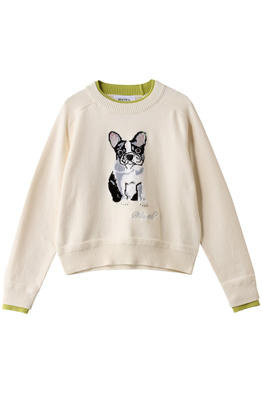 ミュベール/MUVEILのフレンチブルドッグプルオーバー(ホワイト/MA254KSW002)