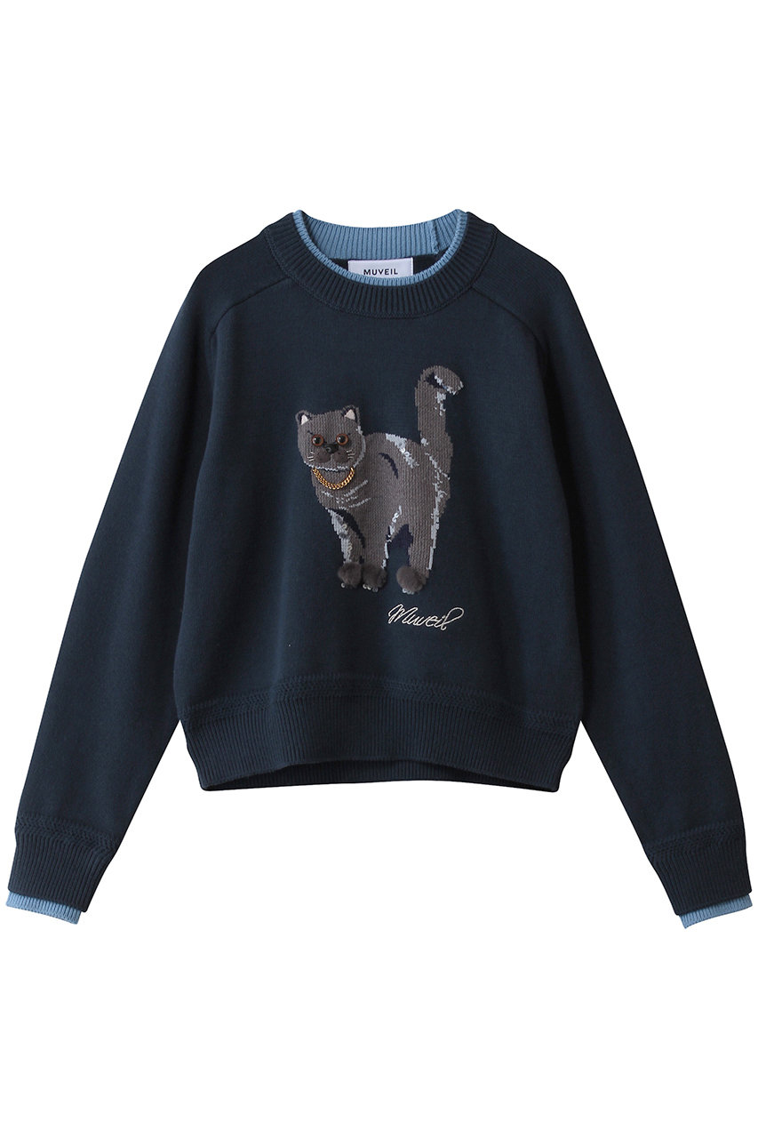 ミュベール/MUVEILのネコプルオーバー(ネイビー/MA254KSW003)