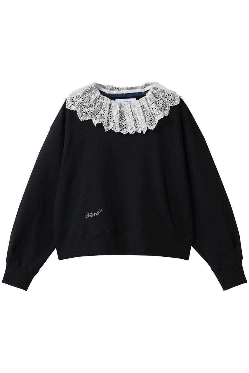 ミュベール/MUVEILのレース襟付きスウェットプルオーバー(ネイビー/MA254UTS005)