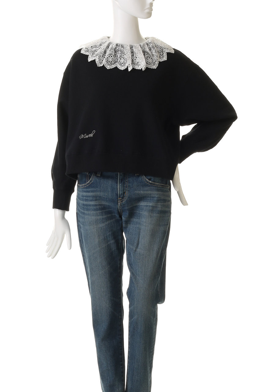 MUVEIL(ミュベール)｜レース襟付きスウェットプルオーバー/ネイビー の