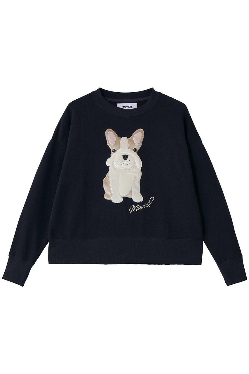 ミュベール/MUVEILのフレンチブルドッグ裏毛プルオーバー(ネイビー/MA254UTS007)