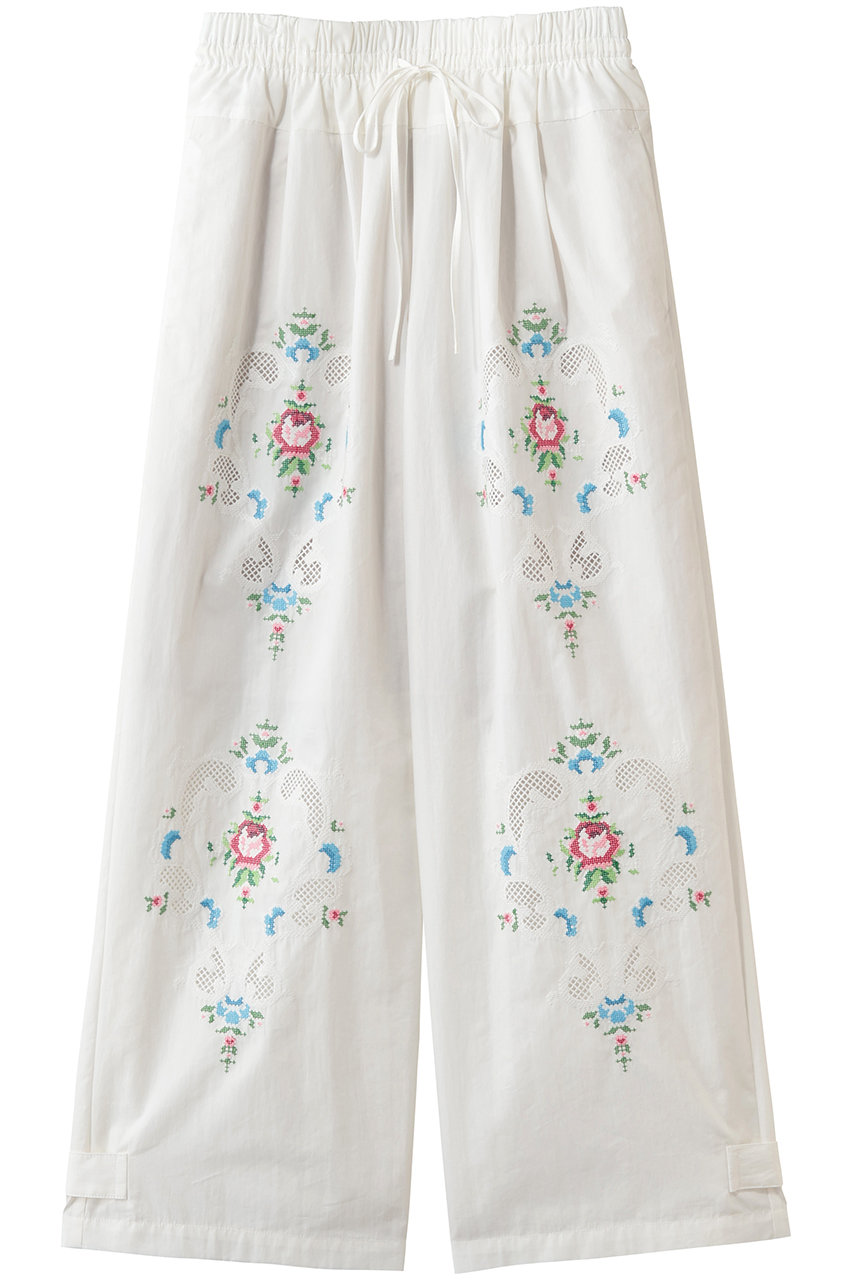 ミュベール/MUVEILのフラワー刺しゅうパンツ(ホワイト/MA261FP014)