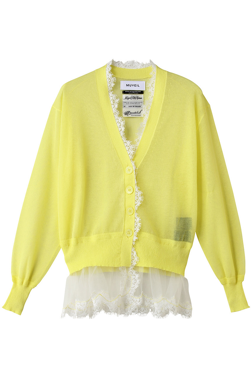 ミュベール/MUVEILのシアーレースカーディガン(イエロー/MA261KCD002)